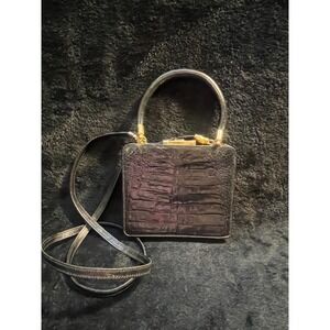 Vintage VALENTINO Garavani Black Leather Alligator Embossed Mini Purse RARE!